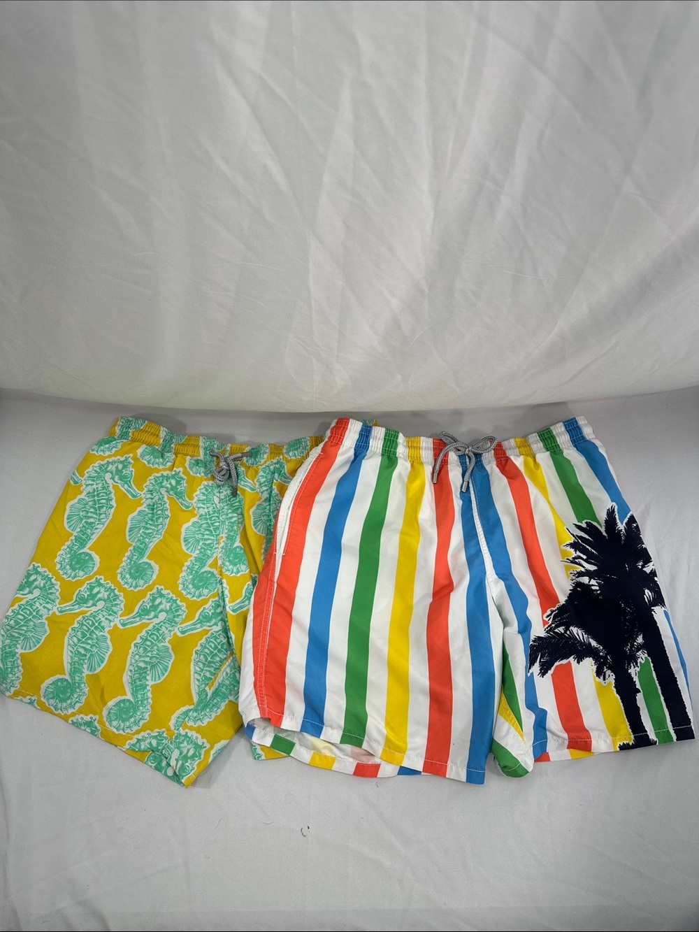 Lot 2 Vilebrequin Swim Trunks 3XL Drawstring Palm Trees Seahorses Pockets Lined